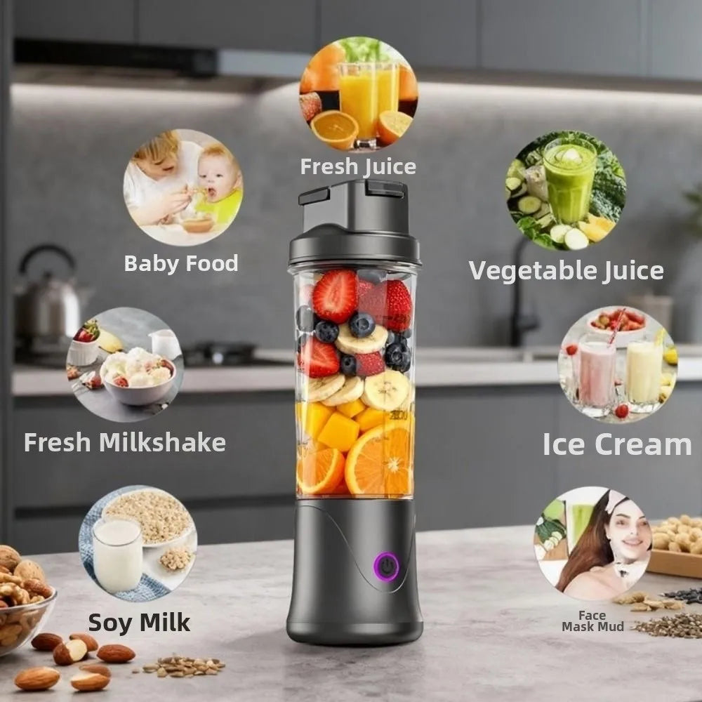 450ML Capacity Mini Blender Cup USB Charging Plastic Auto Juicing Cup Small Cordless Electric Fruit Juicer Food Processing