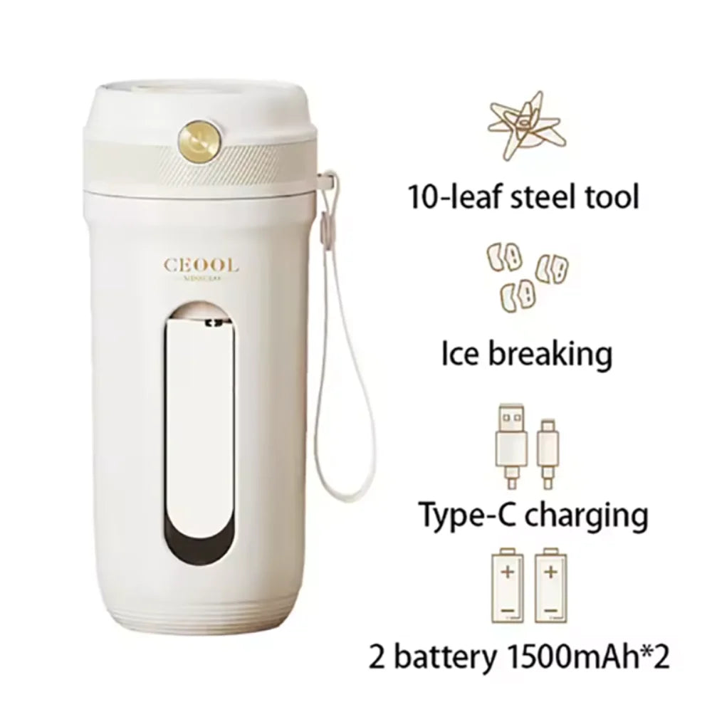 4/10 Blades Fruit Blender Cup with Detachable Straw 350ML Electric Juicer Cup Mini USB Rechargeable Smoothie Maker Cup Office