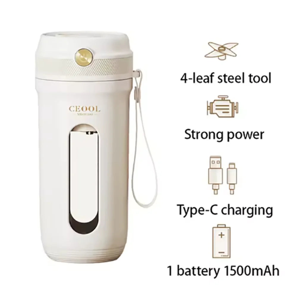 4/10 Blades Fruit Blender Cup with Detachable Straw 350ML Electric Juicer Cup Mini USB Rechargeable Smoothie Maker Cup Office