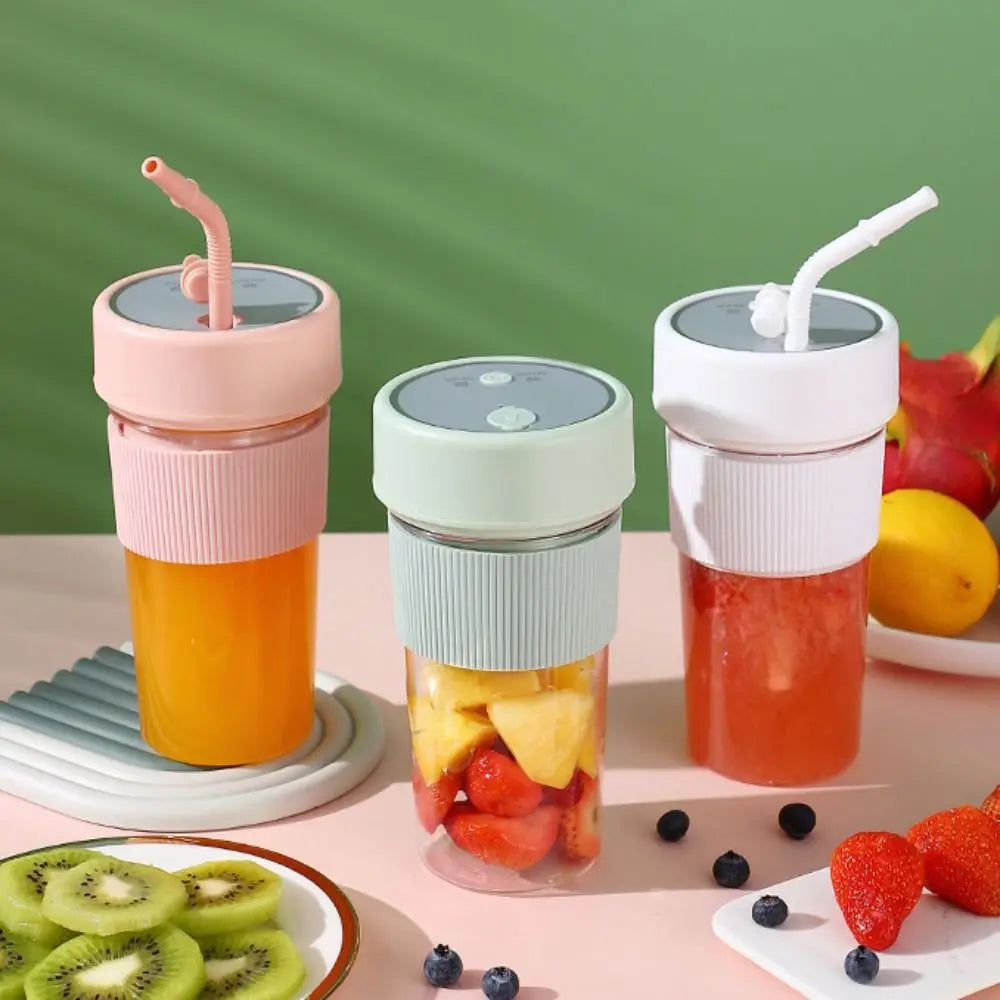 Portable Wireless Electric Fruit Juicer Cup Handheld 350 ML Juice Blender Cup Transparent with Straw Smoothie Mixer Cup Home