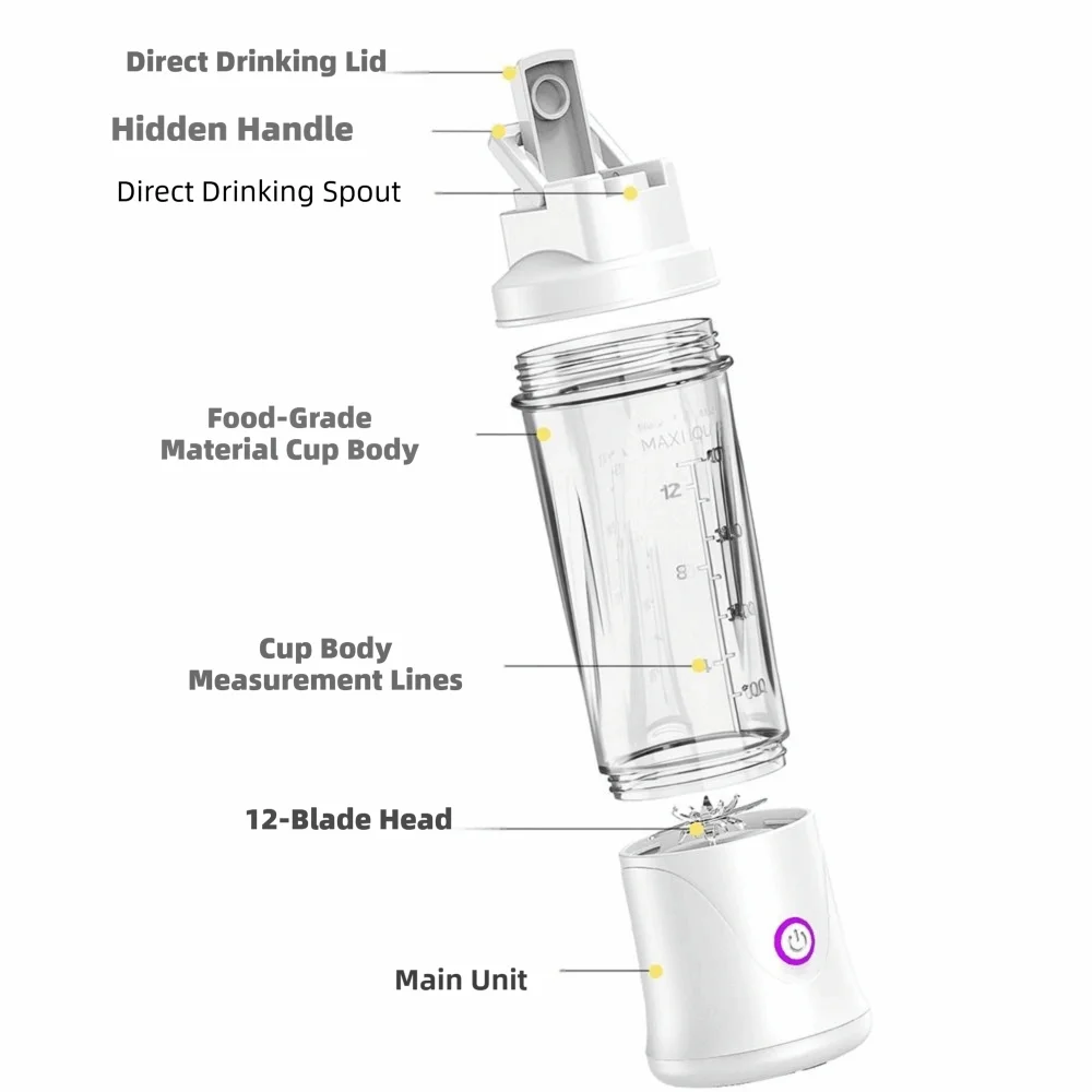 450ML Capacity Mini Blender Cup USB Charging Plastic Auto Juicing Cup Small Cordless Electric Fruit Juicer Food Processing